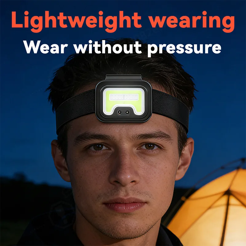 COB Silicone Magnetic Headlamp Mini USB Rechargeable Induction Head Light Portable Running Wearable Flashlight