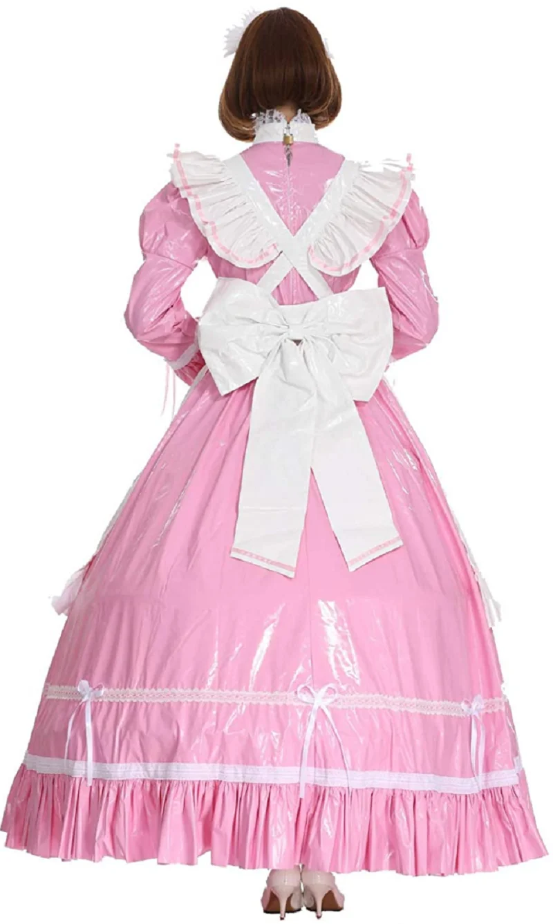 Hot Selling New PVC Lockable Sissy Girl Maid Pink Long Apron Large Bow Tie Bandage Role Play Customizable