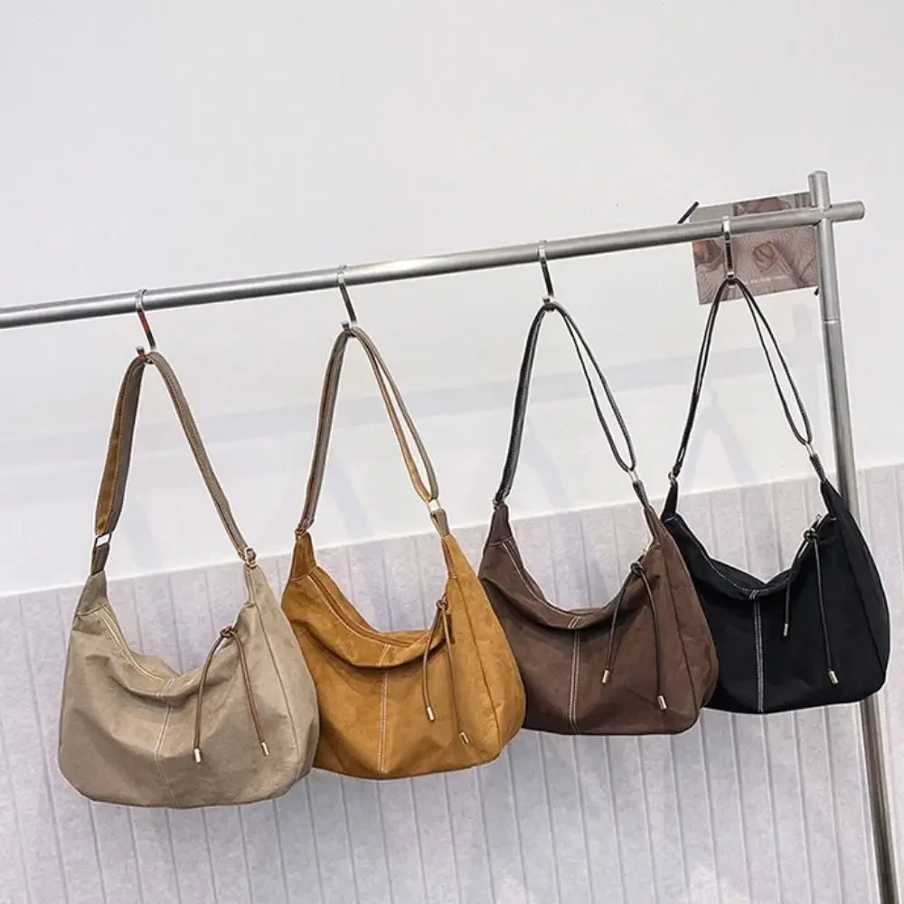 Brown Suede Velvet Shoulder Bag Handbag Large Capacity Vintage PU Crossbody Bag Korean Style Solid Color Female Tote Bag