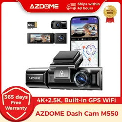 AZDOME-Caméra de Tableau de Bord M550 4K + 1080P, GPS Intégré, Wifi, Avant, Nik, Arrière, 3 Voies, IR, Vision Nocturne, Support DVR