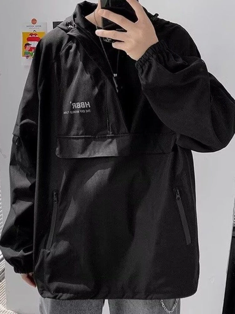 

Черная тактическая куртка с капюшоном на молнии, мужская американская уличная ветровка с карманами на молнии, весна-осень, острая городская уличная одежда