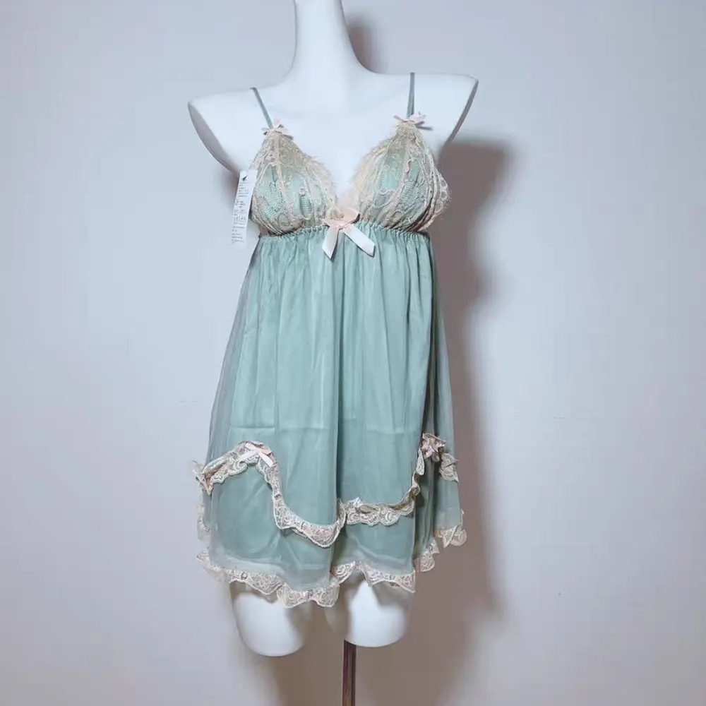Lace Bowknot Women's Pajama Dress Flower Ruffle Suspender Nightdress Sleeveless Sleepwear Sling Nightgown with Pads Summer