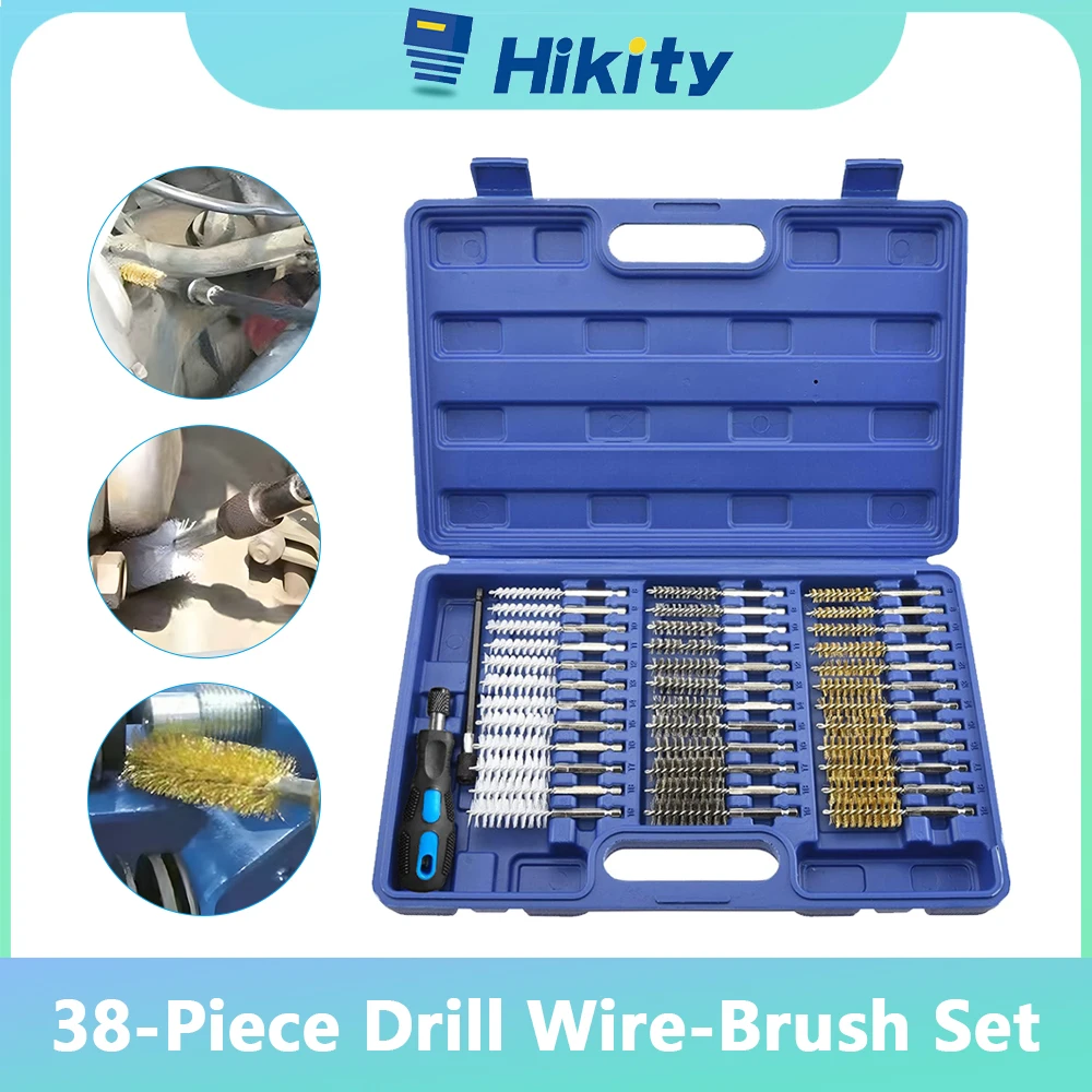 Hikity 38PCS Steel Bore Wire Brush Twisted Wire Stainless Steel Cleaning Brush 1/4 Inch Hex Shank for Power Drill Impact Driver