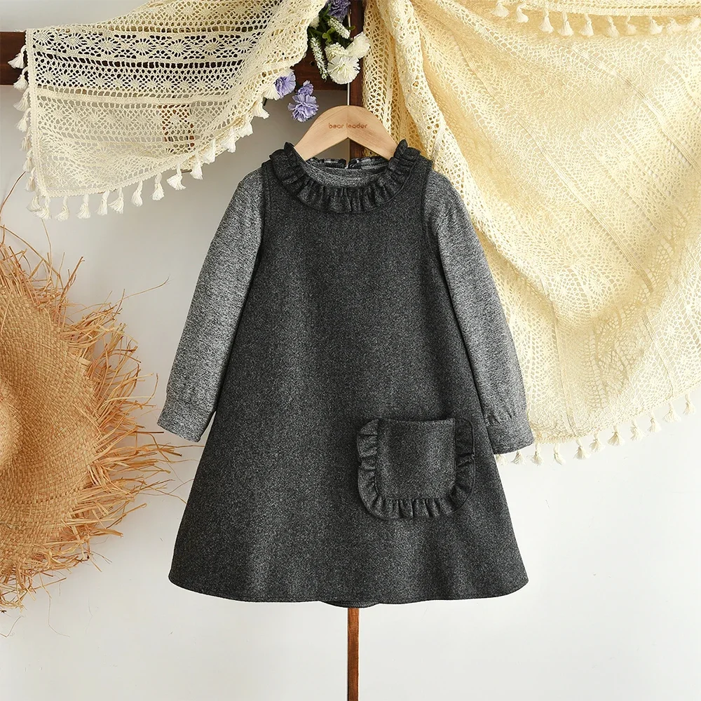 الربيع والخريف جديد طويل الأكمام تي شيرت أعلى + جيب سترة اللباس قطعتين مجموعة النسخة الكورية رمادي الرجعية الفتيات الملابس #4