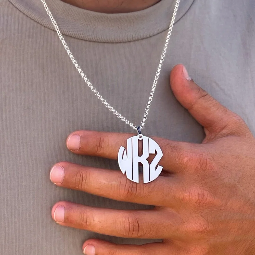 

Custom Big Rolo Chain Monogram Necklace Men Women Jewelry Stainless Steel Gold Color Round Letters Logo Sign Pendant Necklace