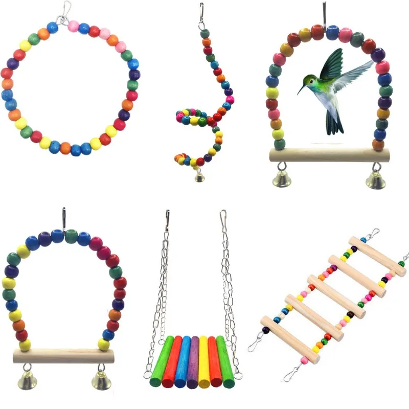 L Size 4 Ladder Pet Birds Swing Wooden Bridge Ladder Climb Cockatiel Parakeet Budgie Parrot Toy Wood Ladder