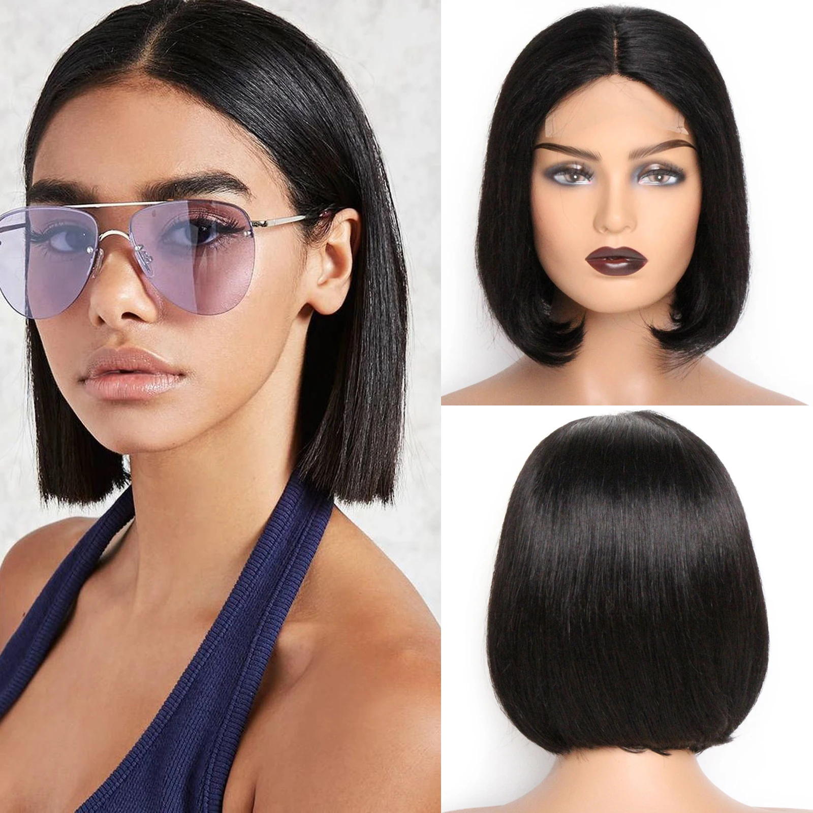 Bob Black Wig Human Hair 13x4 HD Lace Front Wigs Human Hair Pre Plucked Straight Short Lace Wig for Women Afro 10/12/14/16inch