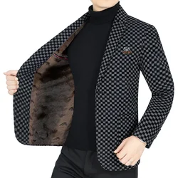 New Winter Men Fleece Checkered Suits Coats Business Casual Blazers Jackets Quality Man Slim Blazers Jackets Warm Coats Size 4XL