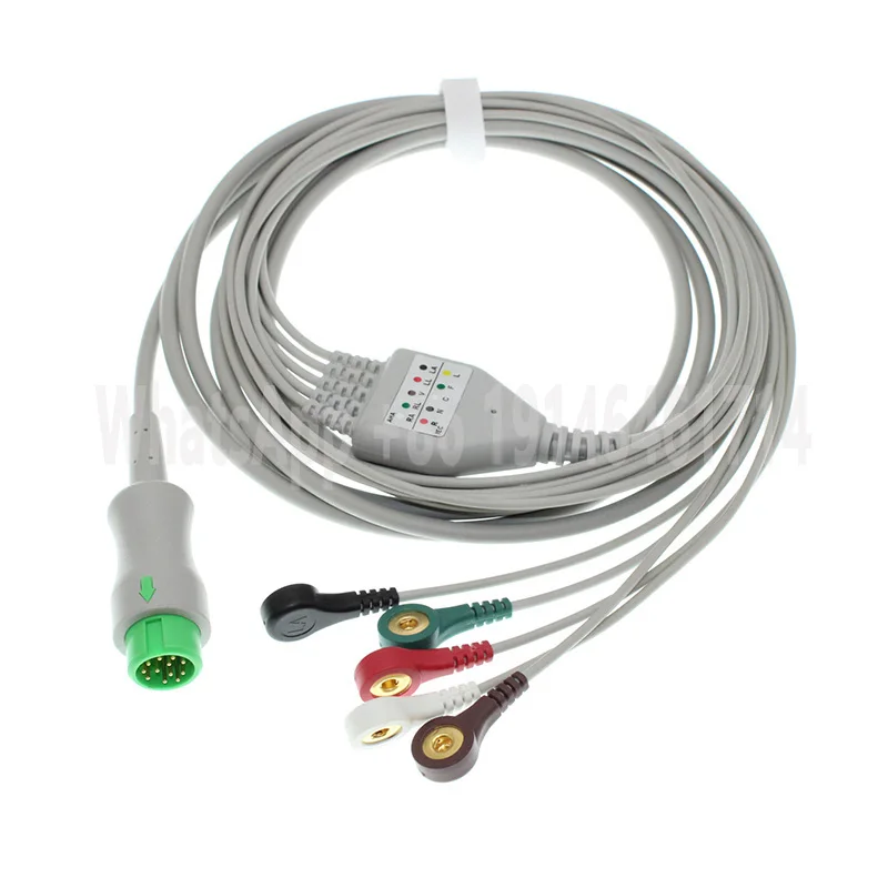 ECG 3/5 Lead One-Piece EKG Cable and Electrode Leadwire for Mindry Beneview T5 T8 PM5000 PM6000 iPM12 Beneheart D6 Monitor.