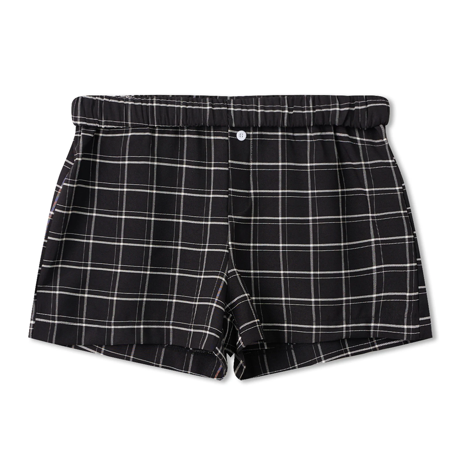 Women’s Plaid Print Boxer Shorts Casual Elastic Waist Wide Leg Shorts Summer Bottoms,Fashion Casual Style,Clubwear