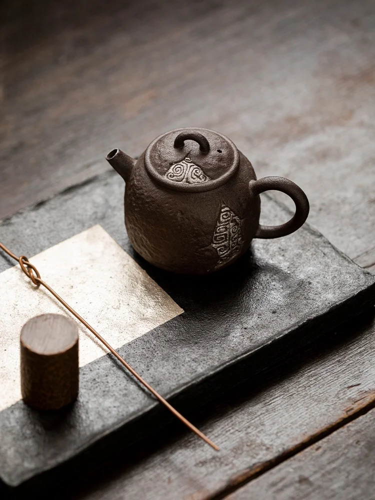 

Черный позолоченный серебряный чайник в японском стиле, грубая керамика, устройство для приготовления чая, заварочный чайник, китайский маленький горшок