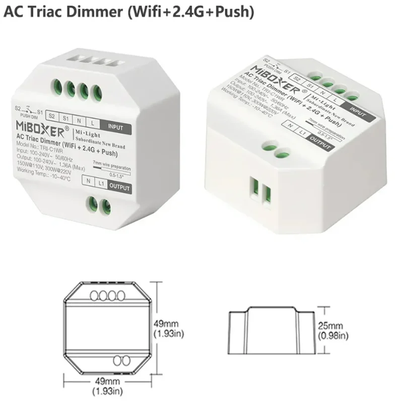 Miboxer Tuya WiFi+2.4G+Push Triac LED Dimmer AC 110V 150W 220V 300W Switch 2.4G Wireless Control Wifi Smart Life