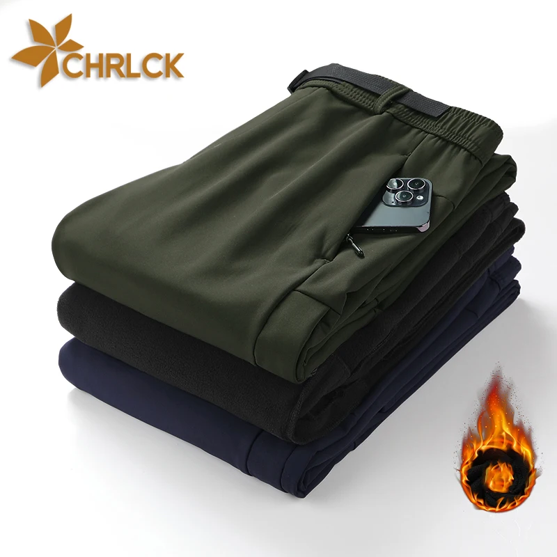 CHRLCK Men's Fleece Waterproof Camping Hiking Pants Men Winter Trekking Climbing Fishing Outdoor Sport Trousers Anti-scratch