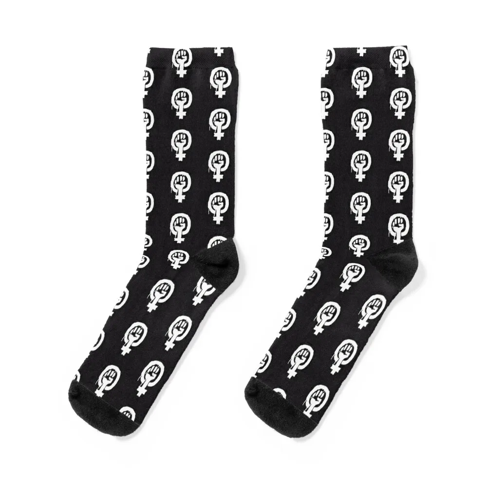 

Raised Fist wet paint Radical Feminist feminism symbol LGBT white on black background RadFem Socks