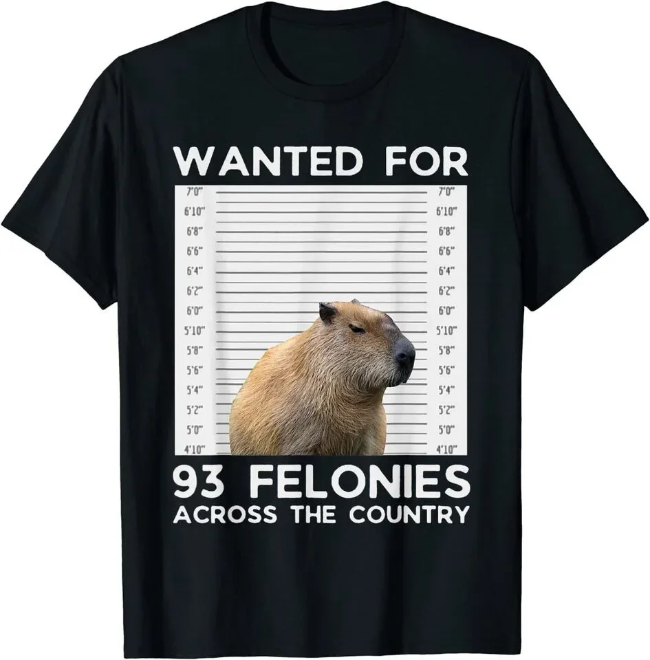 Капибара мугшот необходима для 93 Фелона по всей стране Футболка Высокое качество 100% хлопок короткий рукав