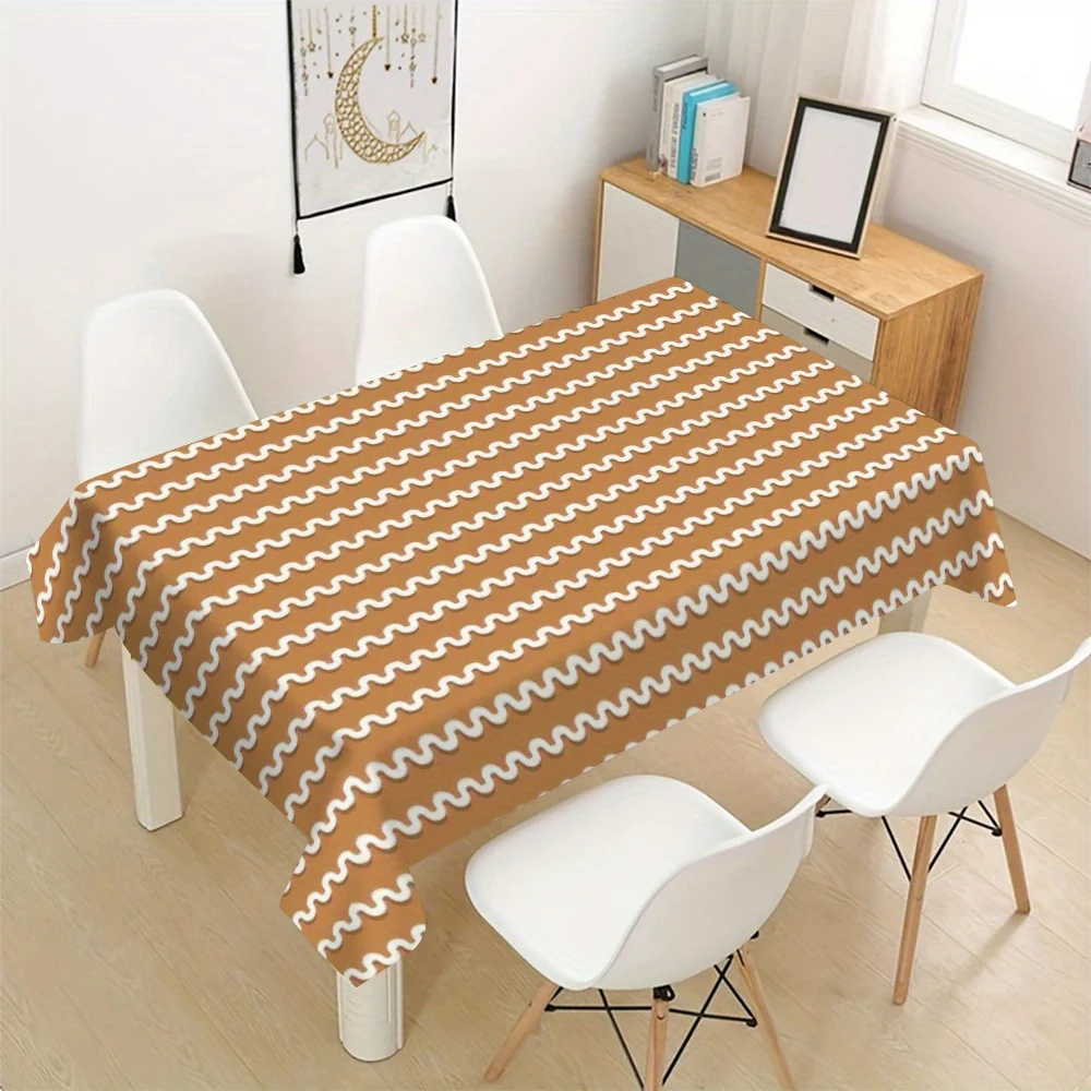 Waterproof Tablecloth Runner Beige and White Chevron Pattern for Dining Room Home Decor Table Cover