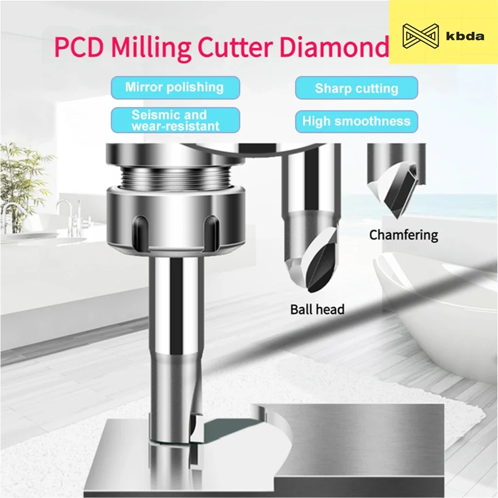 PCD Diamond Milling Cutter Machining Tool Single Edge Double Edge Ball Nose 90 ° High Gloss Mirror Chamfer CNC Milling Cutter