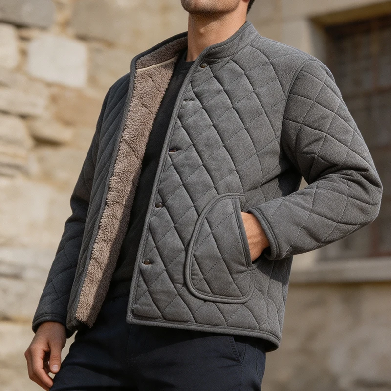 Fall Winter Themal Wool Liner Jackets For Mens Outdoor Casual Solid Color Plaid Texture Jacket Coat Men Fashion Button Coats