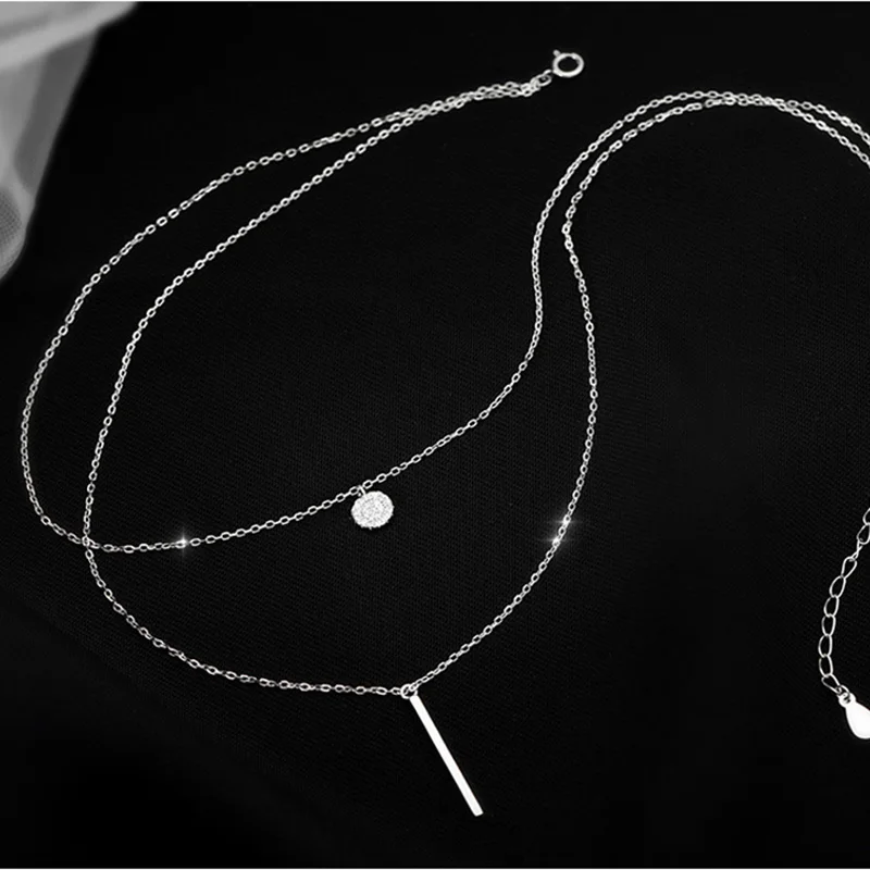 925 Sterling Silver Double Layer Necklace Personality Charm Simple Style Pendant Choker Birthday Gift Women's Exquisite Jewelry