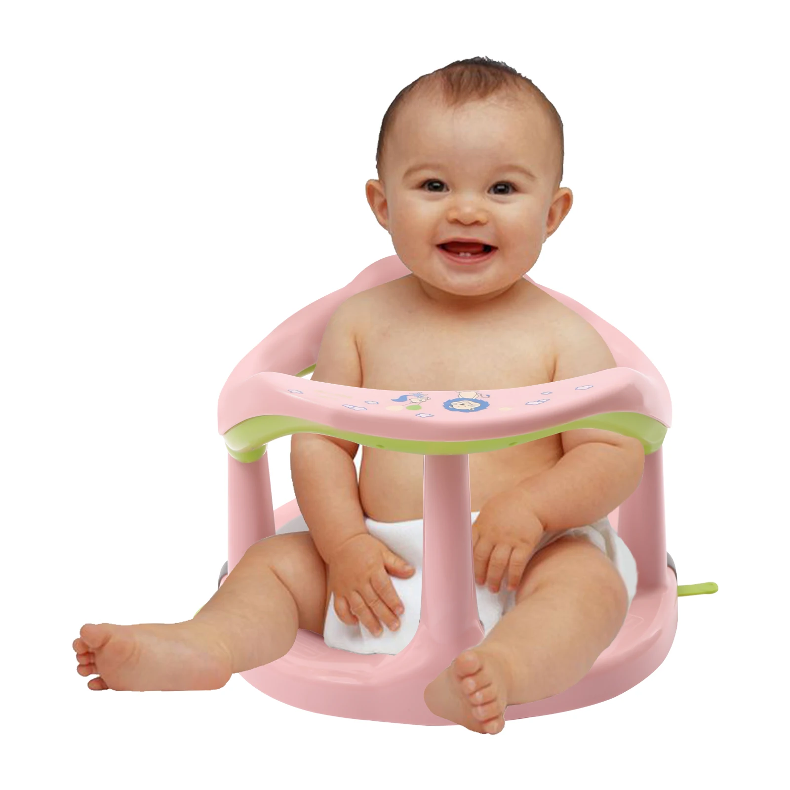 Baby Bath Seat, High-Quality PP and PVC, 33.07lbs Capacity, Wrap-Around Design for Safety, Cute Pink with Cartoon Patterns,