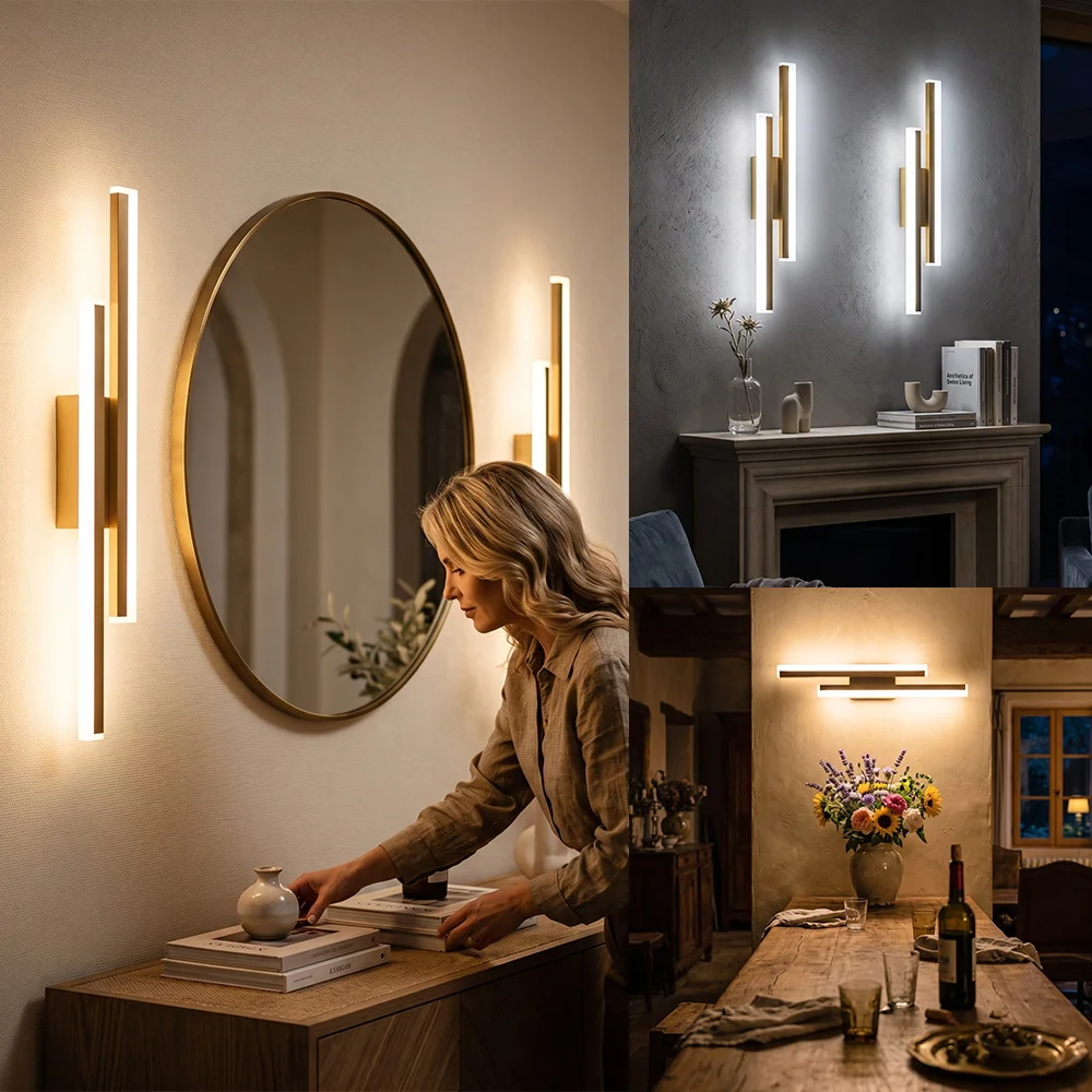 Battery Operated Wall Lamp LED Dimming Wireless Wall Light 50cm Gold Rechargeable Wall Sconce for Bedroom Stairwell Corridor