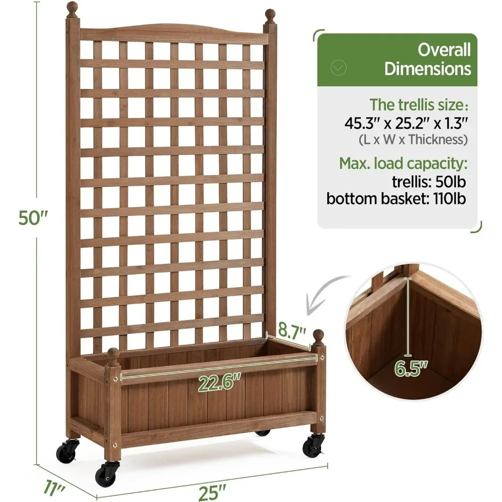 2pcs 50 "H ยกเตียงสวน Trellis & ล้อยืนแนวตั้งพืชสวน Planter กล่องสําหรับ Vine พืชปีนเขา