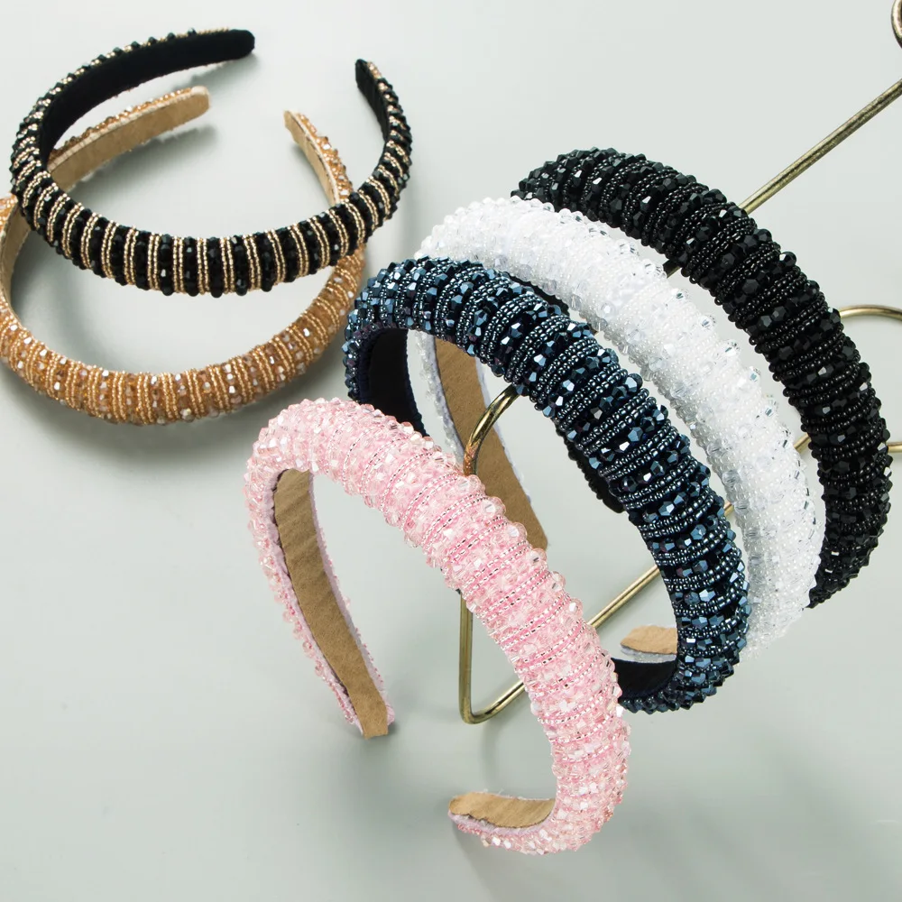 Stylish Vintage Baroque Heavy Industry Full Diamond Headband Hand Sewn High Cranium Rhinestone Sponge Headband Hair Accessories