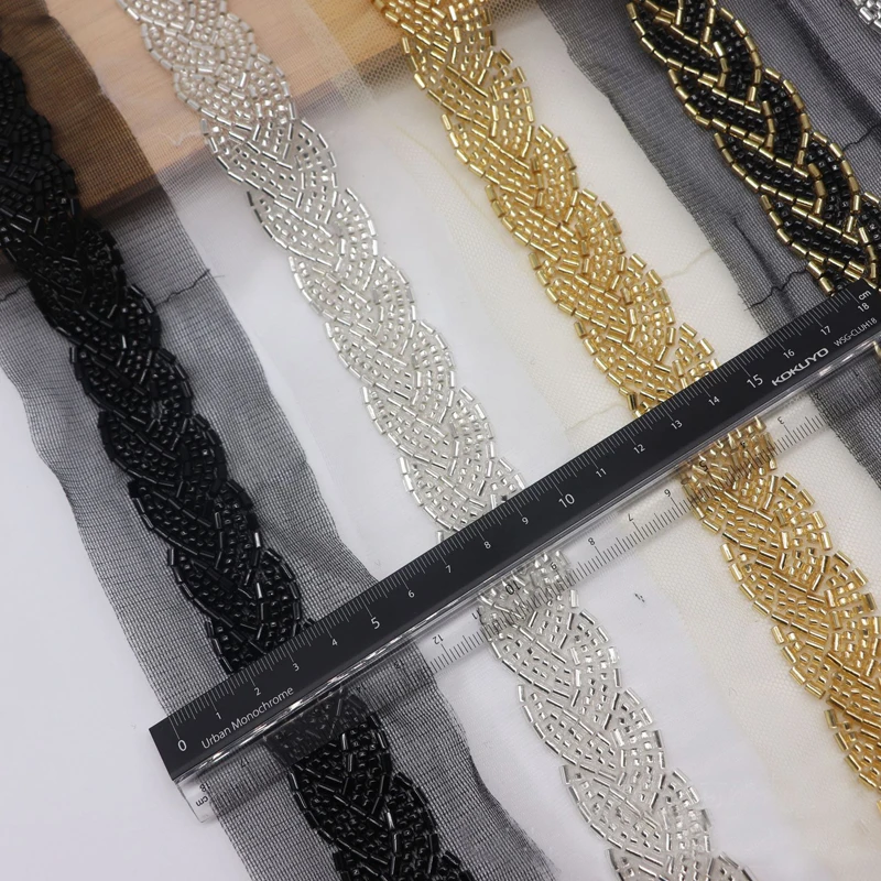 45CM Long Twisted Beaded Lace Trim New Embroidery Sewing Pearl Lace Ribbon Wedding Material DIY Sash Belts Clothes Crafts