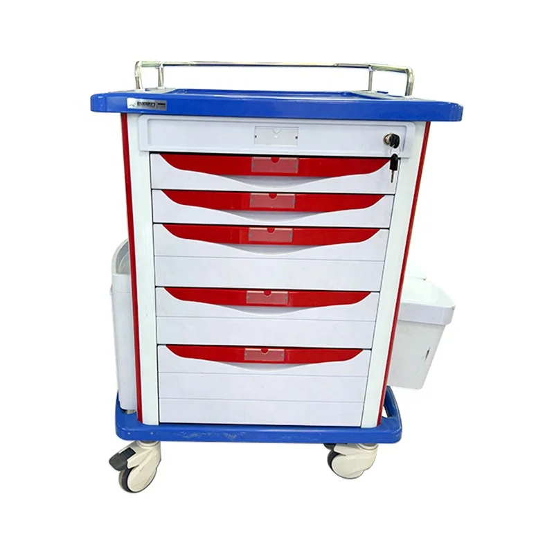Hot Sale  Hospital Furniture Multi-function ABS Plastic Patient Emergency Trolley Medical Emergency Cart Price