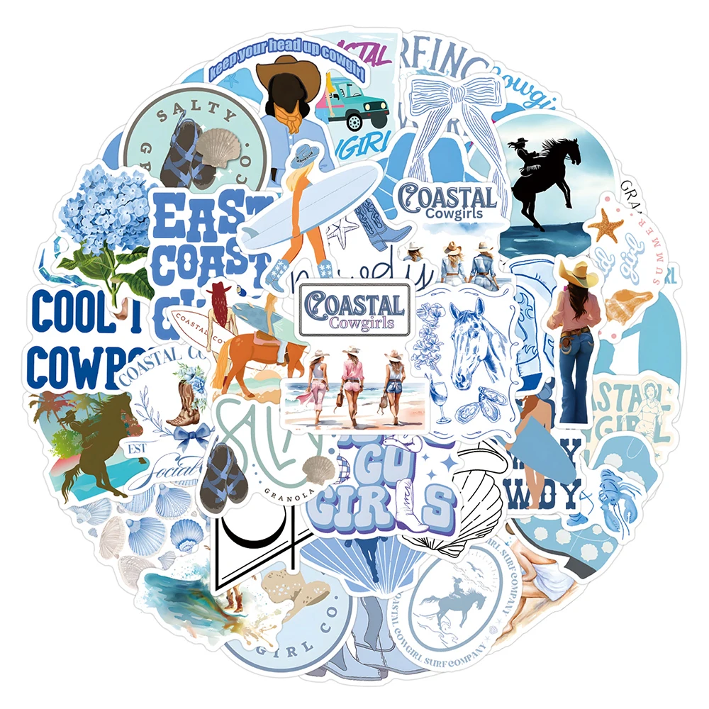 

10/30/55pcs Cartoon Coastal Cowgirl Stickers Ins Fresh Style Aesthetic Decals Water Bottle Luggage Phone Case Sticker Decoration