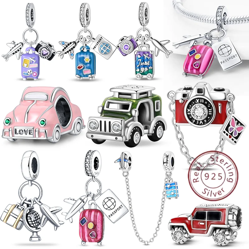New 925 Sterling Silver Charm Airplane Camera Suitcase Love Travel Life DIY Beads Fit Original Charms Bracelet Jewelry