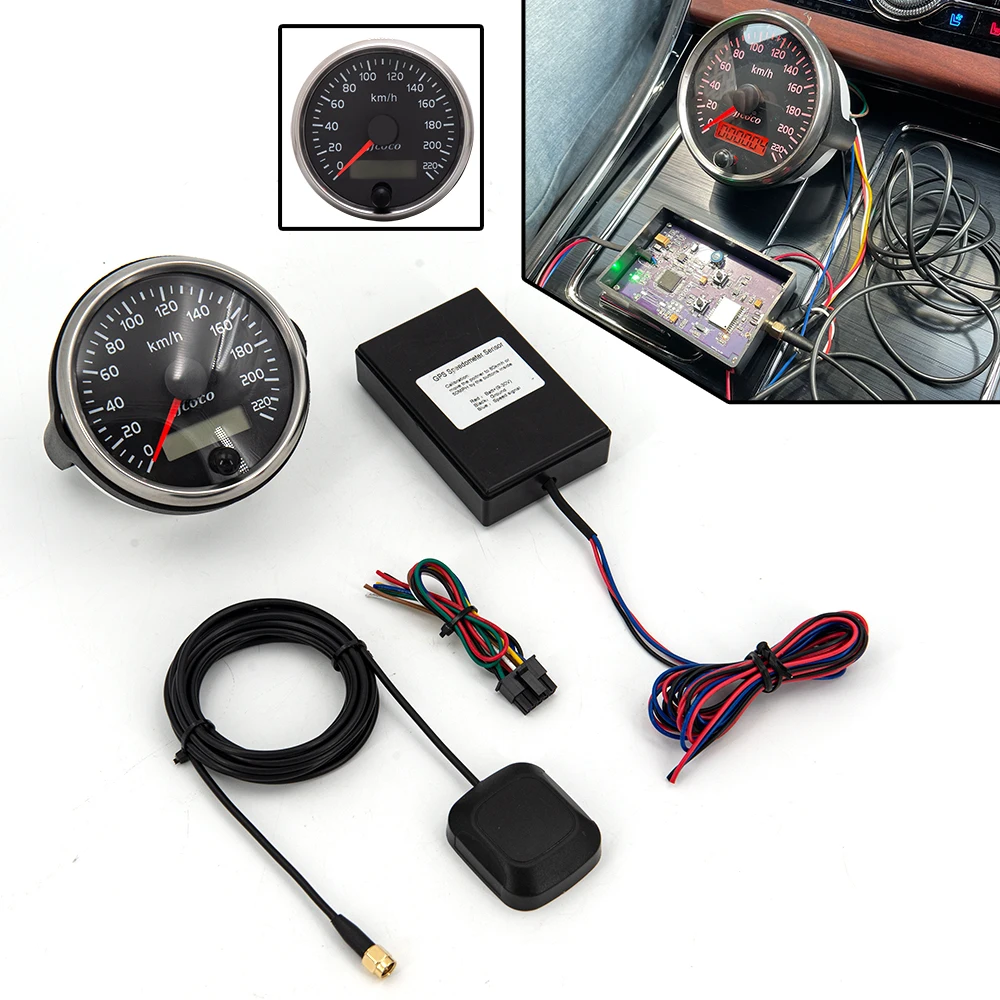 

Car 12v/24v 85mm 220Km/h Pointer&LCD 2 in 1 display Speedomete With Red Backlight For Truck SUV 9-32V