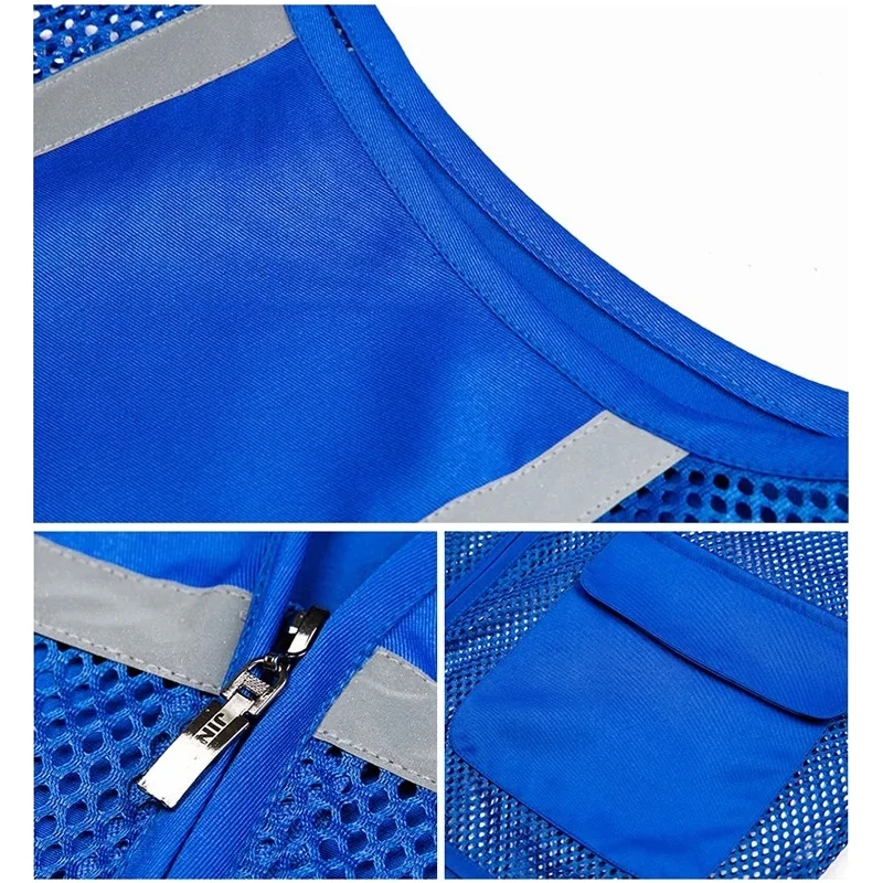 Breathable Mesh Vest for Men Reflective Safety Vest with Pockets and Zipper Work Vest Custom Logo Construction Volunteer Vest