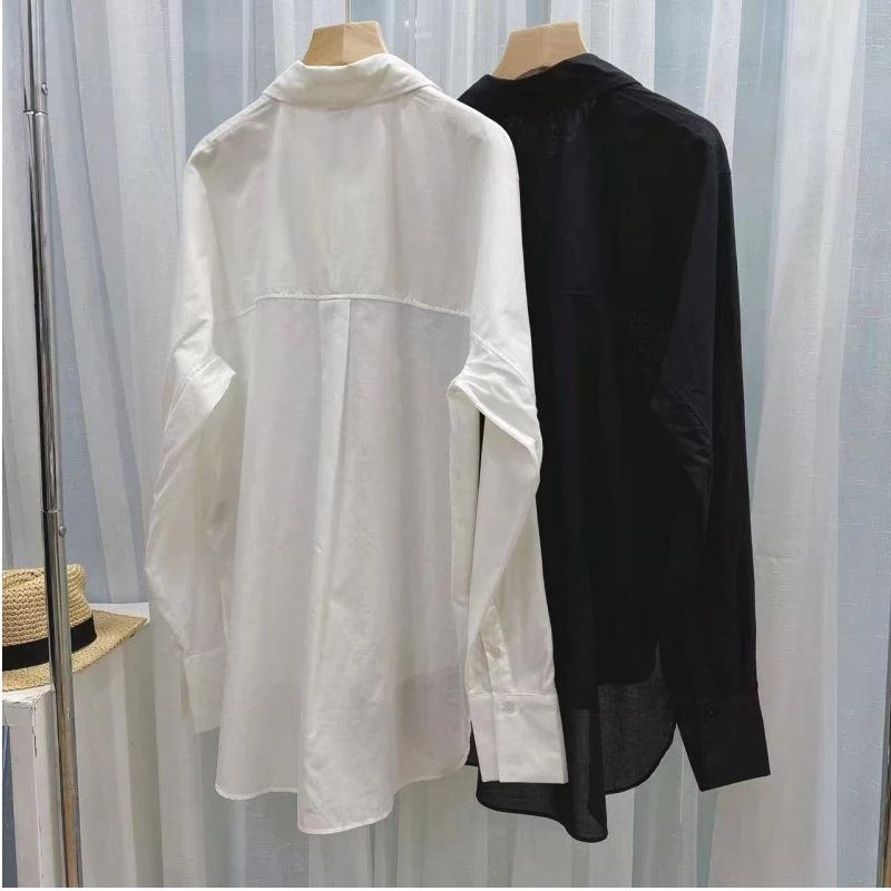 Swedish TT minimalist white women's new loose shoulder long sleeved versatile shirt