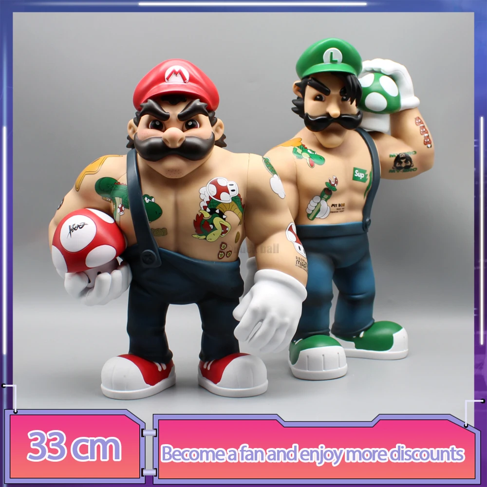 

33cm Super Mario Anime Figure Super Muscle Mario Brother Luigi Figures Pvc Figurine Model Doll Collection Decoration Toys Gift