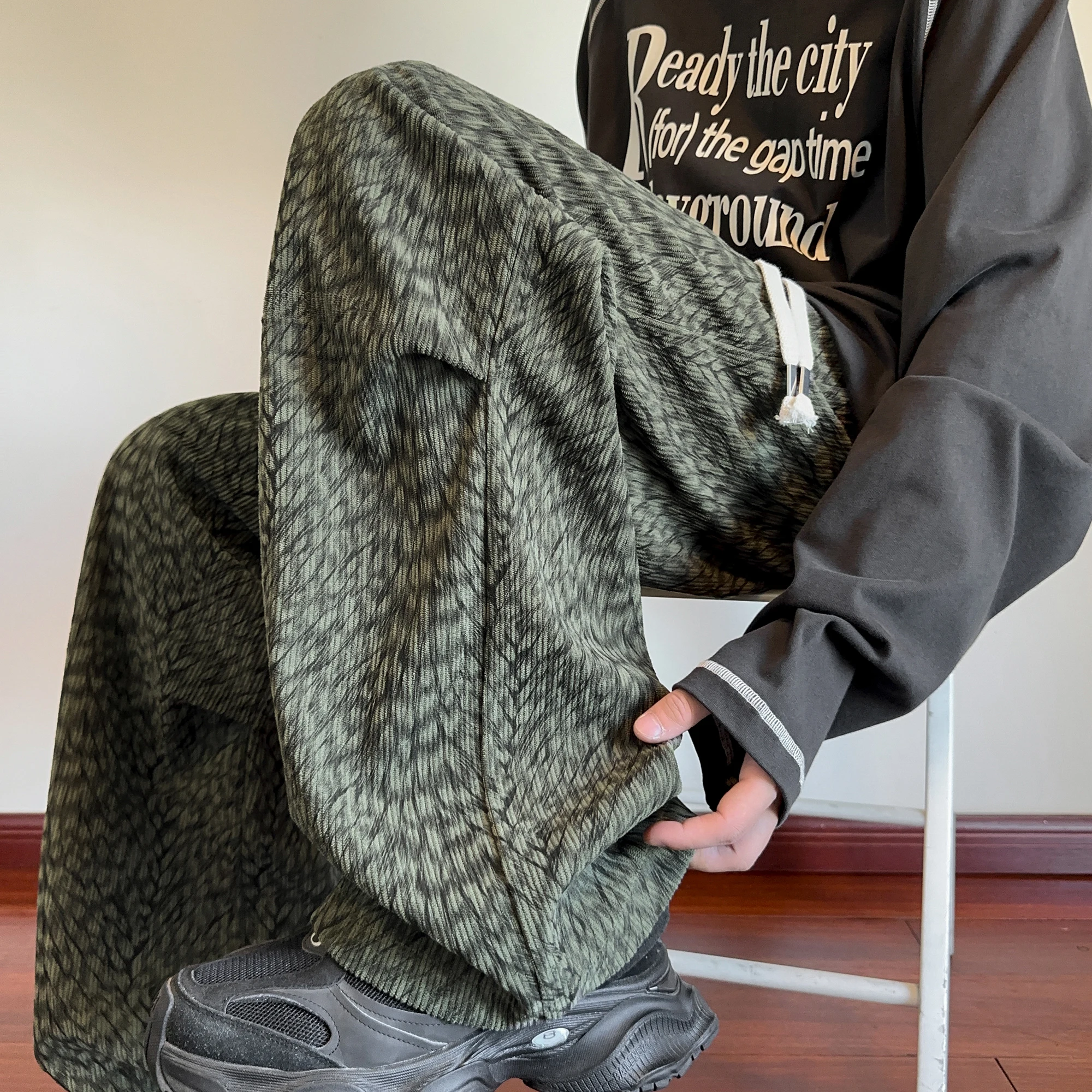 

Men's Corduroy Pants Thiened Fce Lined Straight Leg Casual Trousers for Autumn Winter Trendy Brand Outerwear Loose Fit