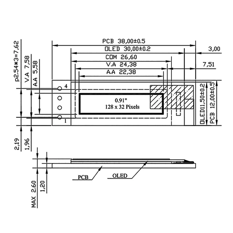 0.91 Inch OLED Module White/Blue/Yellow OLED 128X32 OLED LCD LED Display Module 0.91" 4-Pin Monochrome IIC Communicate