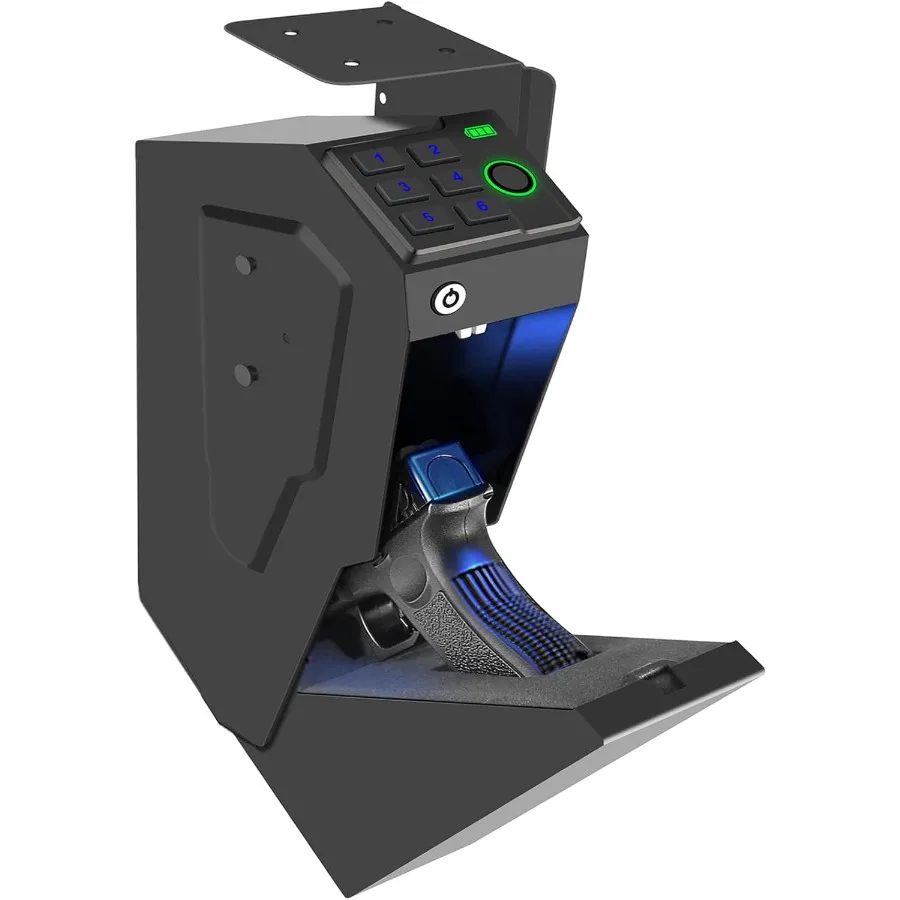 

Биометрический сейф для пистолета, устанавливаемый на прикроватную тумбочку, стол, кровать, стену, в грузовик - Автоматически открывающийся скрытый сейф для пистолета с функцией...