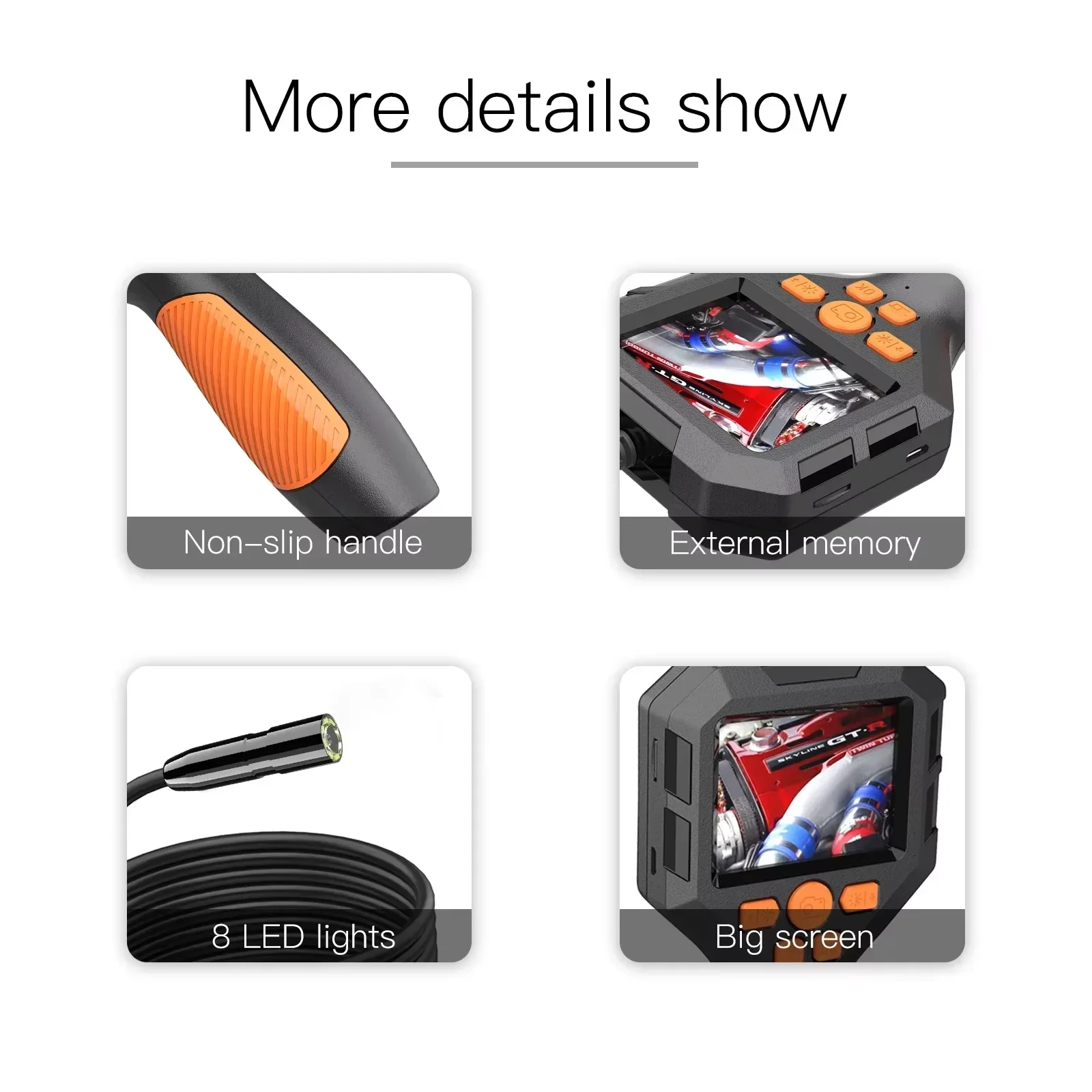 كاميرا المنظار المحمولة P10 1080P IP67 Borescope مقاوم للماء Borescope كابل صلب الأنابيب فحص المجاري Borescope #5