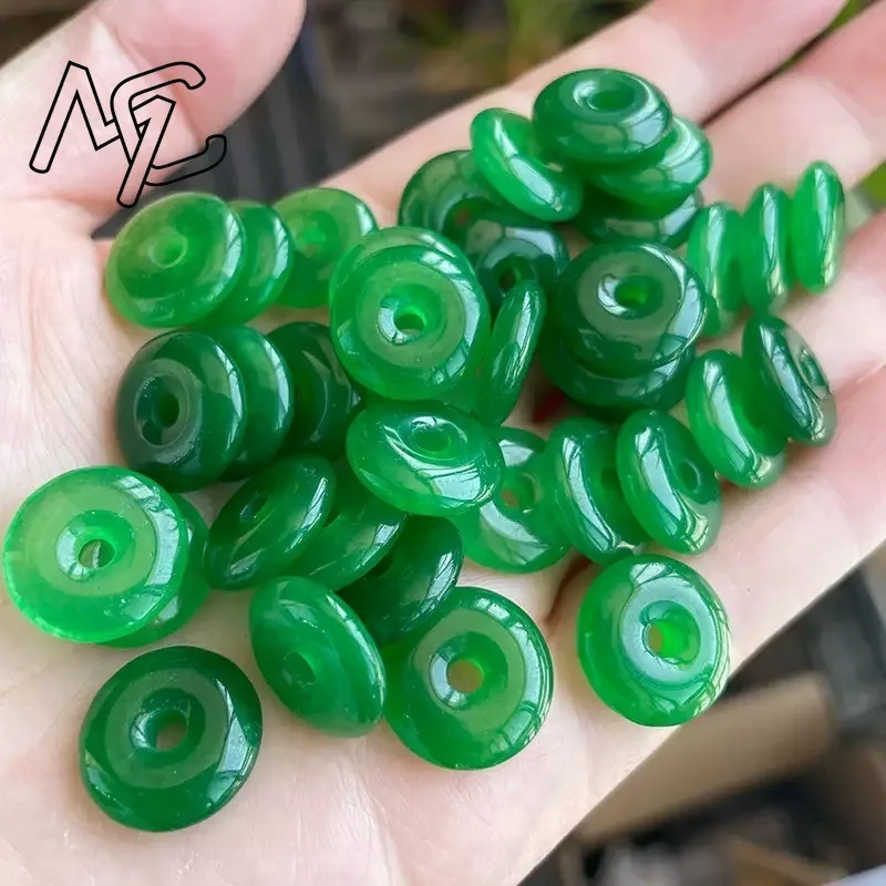 10pc Natural Green Jade 15MM Beads Safety Buckle Doughnut Pendants Emerald DIY Bracelet Earrings Jewelry Fashion Accessories