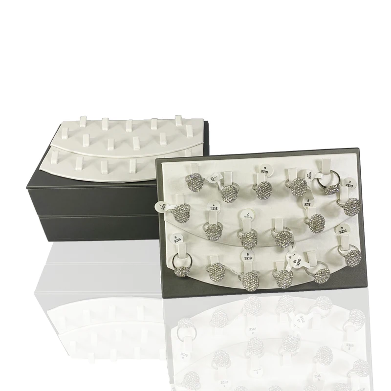 17-Position Premium PU Leather Ring Display Stand, Stackable Jewelry Storage Tray, Organizer for Counter Window Display Props