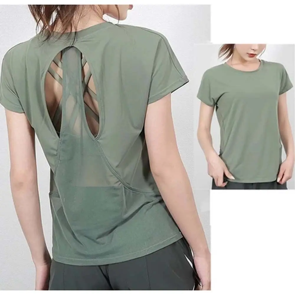 

Basic Quick Dry Sports Yoga T-Shirts Solid Color Short Sleeve Running Shirts Tees Loose Thin Sports Tops Girl