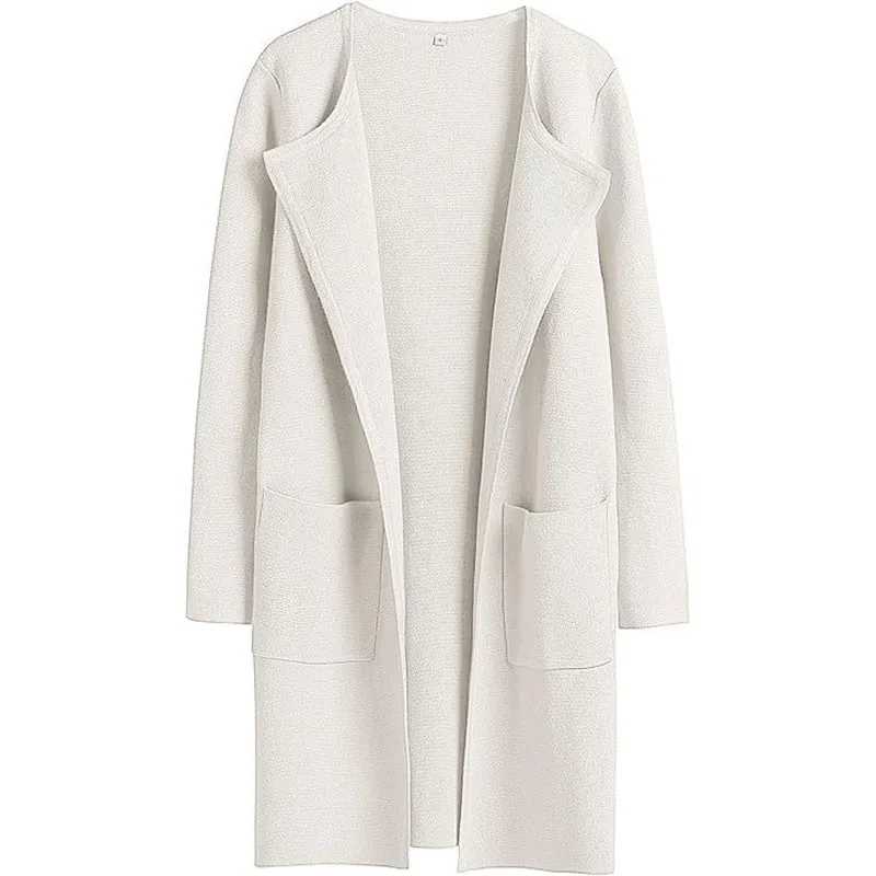 Manteau mi-long élégant en laine pour femmes avec poches, vêtements d'extérieur décontractés, manches longues, document solide, mode, automne, hiver, nouveau