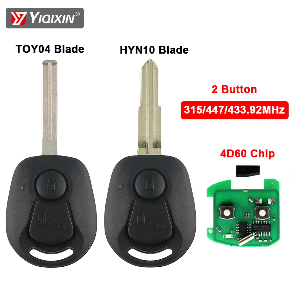 

2-кнопочный дистанционный автомобильный ключ для SsangYong Actyon Kyron Rexton Korando 315/447/433,92 МГц 4D60 чип-брелок HYN10 TOY04 лезвие без логотипа