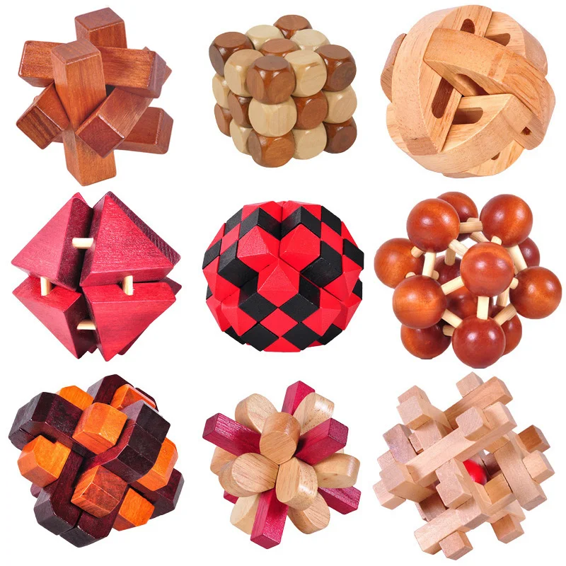 

Puzzle 3D Wooden Montessori Toys Kong Ming Lu Ban Lock Brain Teaser Interlocking Educational for Children Adult Unlock Game Gift