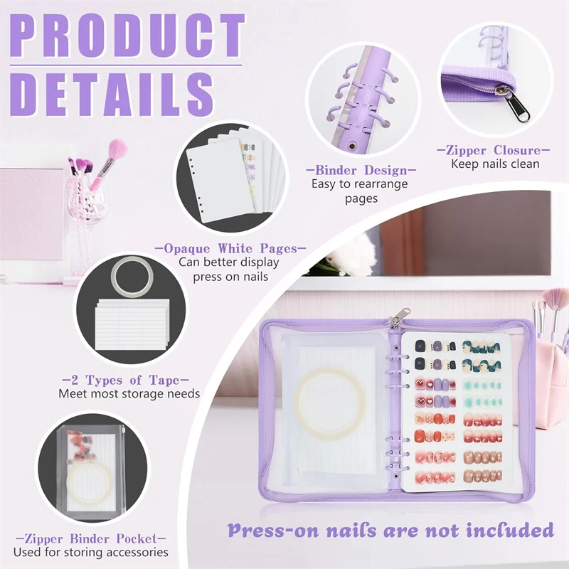 Druk op de nagelopslagorganisator met insteekpagina Verwijderbare herbruikbare nep-nagelstaal Verzamelboek Polish Kleurendisplayhouder
