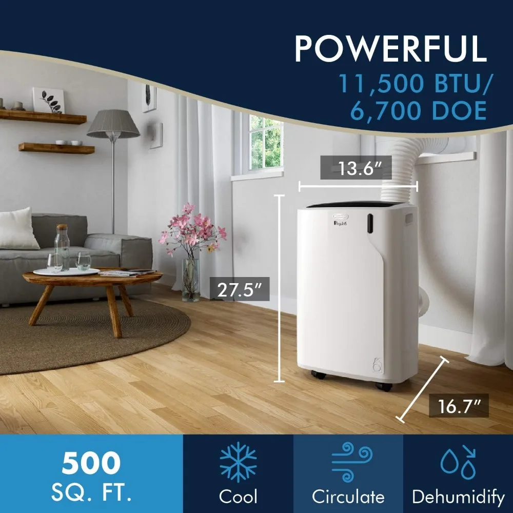 Aire acondicionado portátil DeLonghi Pinguino, 6700,0 BTU, potencia de refrigeración, ecológico y portátil, América PACEM370 WH