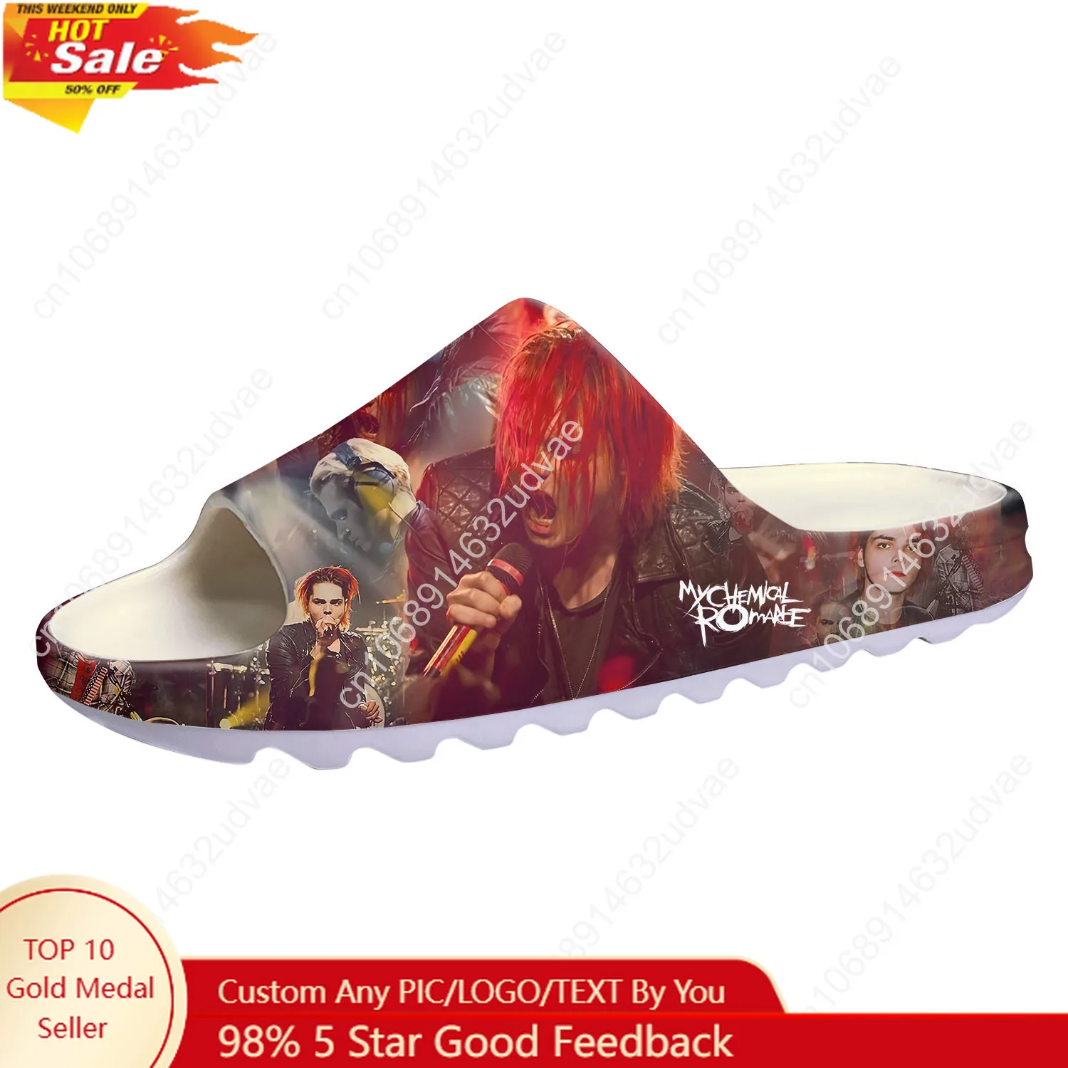 

My Chemical Romance Soft Sole Sllipers Mens Womens Teenager Home Sandals Step on Customize Bathroom Beach Slides Shoes