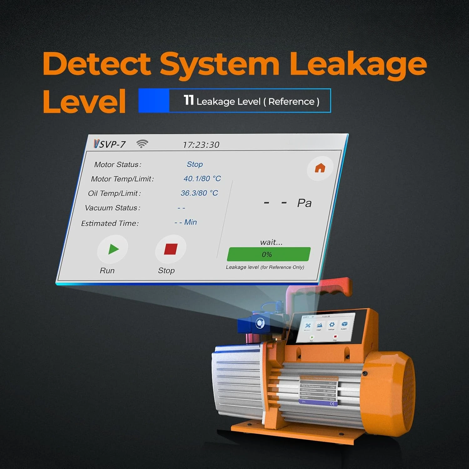 Pompa próżniowa 7 CFM Inteligentna pompa próżniowa HVAC 2-stopniowa kontrola aplikacji Ekran dotykowy Wykryj poziom wycieku, SVP-7