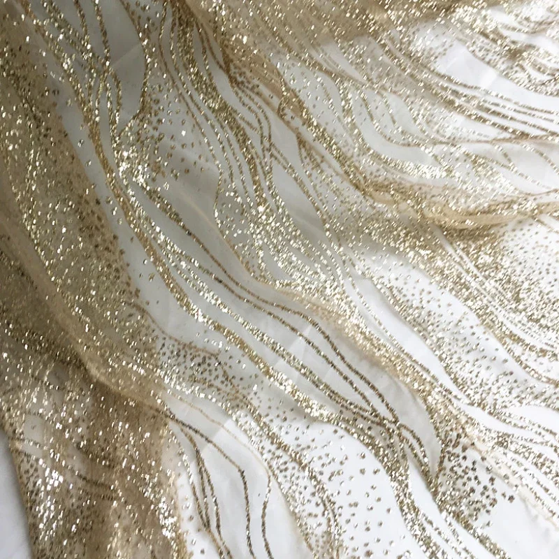 Water Wave Pattern Mesh Fabric Hot Stamping Sequin Performance Suit Wholesale Cloth Apparel Sewing Diy Material